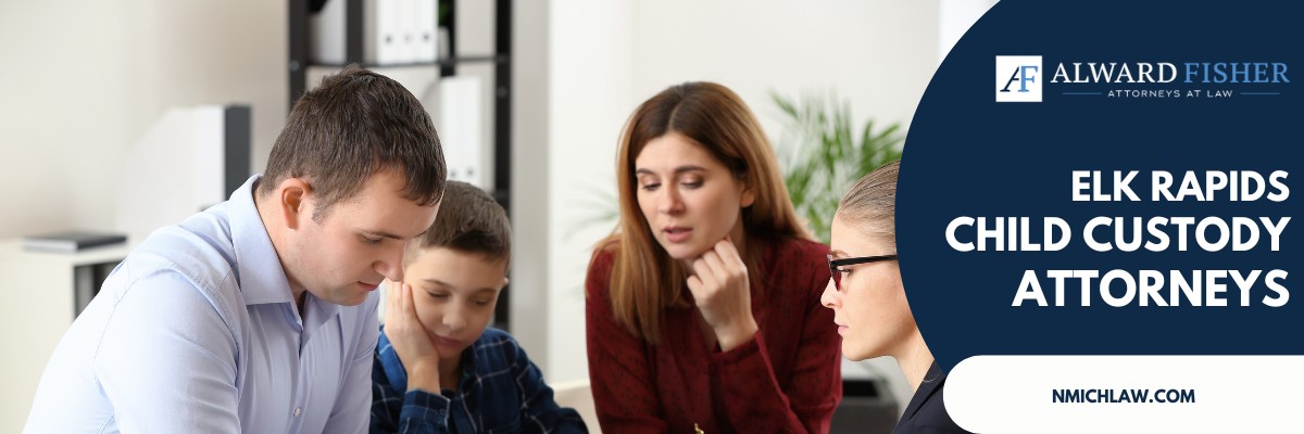 A couple and their young boy consult with a female attorney